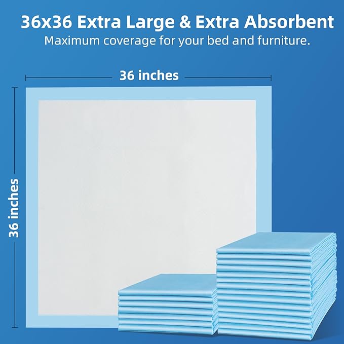 100 Count Extra Large Chucks 36"x36" Thicken Elderly Adults Incontinence Bed Pads Disposable, Heavy Duty Absorbency Underpads Waterproof, XXL Extra Large Puppy Pee Training Pad