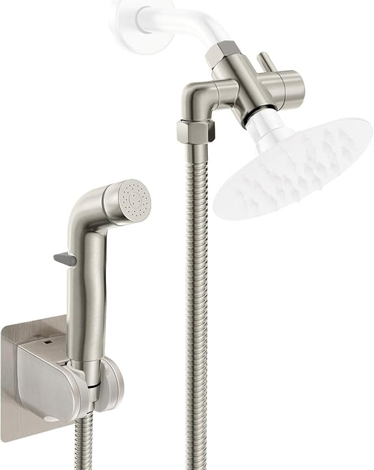 Dog Shower Attachment Metal, YDmeet Pet Shower Attachment for Fast and Clean Pet Bathing and Dog Washing, Brass Shower diverter, Adjustable Pet Shower Sprayer, 8 ft Hose and Shower Holder, Brushed