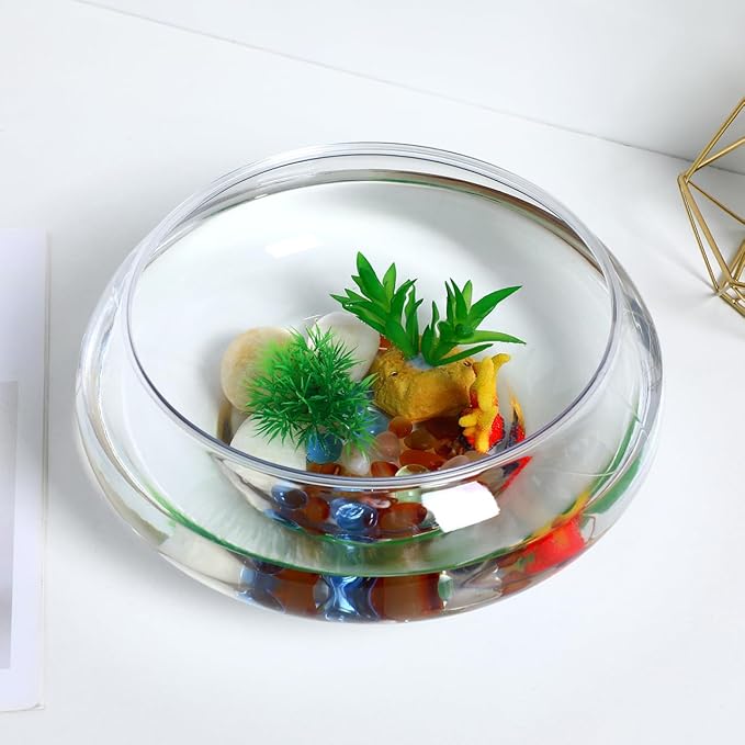BESPORTBLE Transparent Desktop Aquarium Tank for Betta and Goldfish, 9.52x9.52x3.93 Inch Plastic Fish Bowl, 2800ml Shatterproof Fish Container for Home and Office Decor