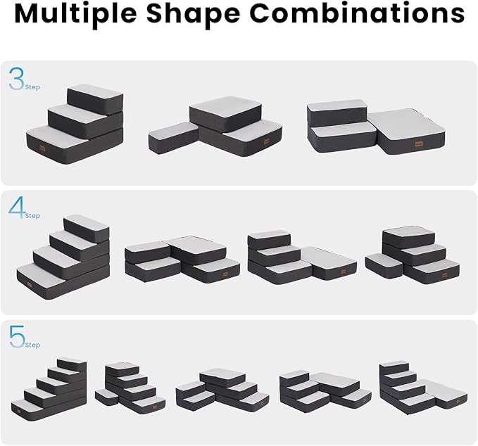 4-Step Adjustable Dog Stairs for Beds, Dog Steps for Small Dogs and Cats, Foldable Pet Stairs for Bed Climbing, Non-Slip Pet Step Indoor, Grey