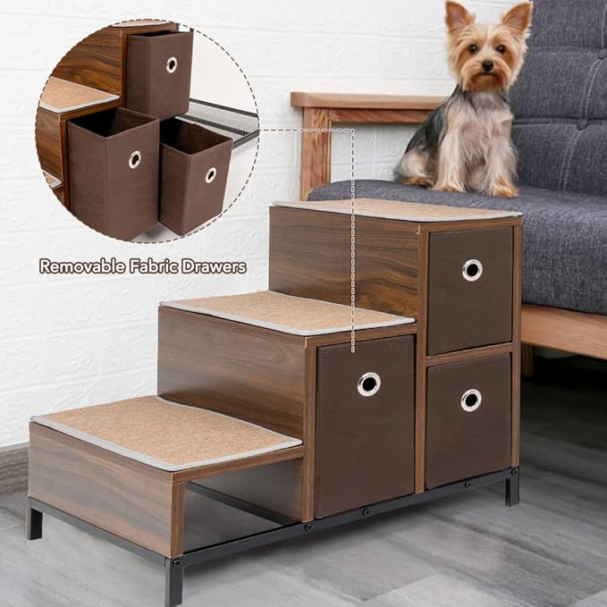 Dog Window Perch, Pet Bunk Bed with Multi-Level Platform, Non-Slip Cat Window Perch with Stroage Drawers, Dog Perch to Look Out Window, Wooden Steps for Small, Large Sized Dogs and Cats