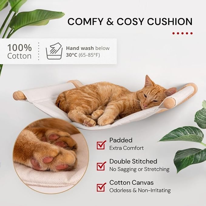 7 Ruby Road Cat Hammock Wall Mounted Shelf with Two Steps Set - Wall Shelves and Perches for Sleeping, Playing, Climbing and Lounging - Modern Cat Bed & Furniture for Indoor and Large Cats or Kitty