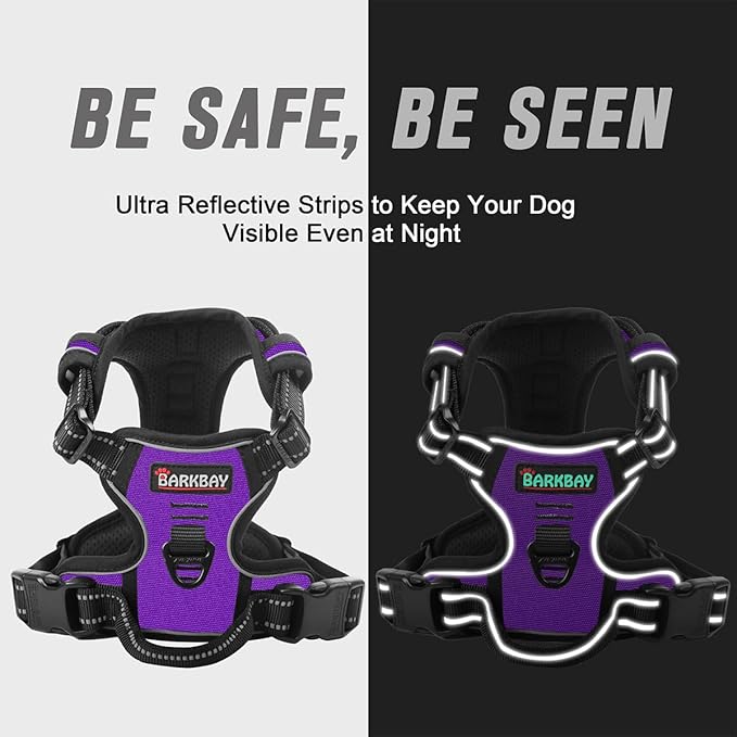 BARKBAY No Pull Dog Harness Front Clip Heavy Duty Reflective Easy Control Handle for Large Dog Walking(Purple,S)
