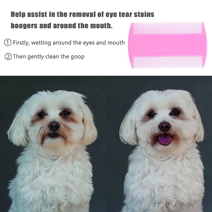 Cat & Dog Grooming Set - Fine Tooth Comb For Grooming And Removing Dandruff Flakes Remove Float Hair Tear Marks (pink)