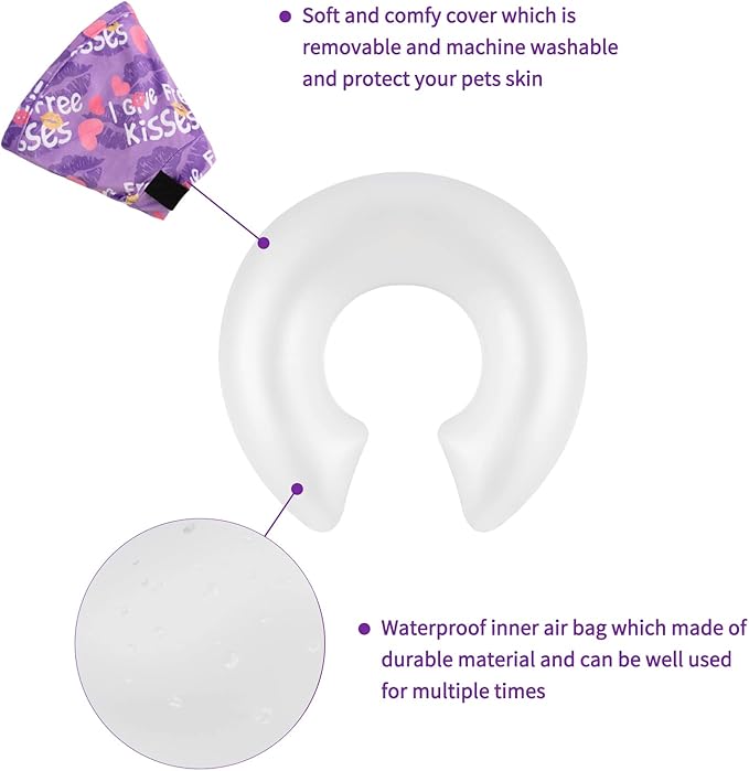 CuteBone Inflatable Dog Cone with Removable Soft Fleece Covers for Small/Medium/Large Dogs and Cats Neck Donut Collar After Surgery GWB06L