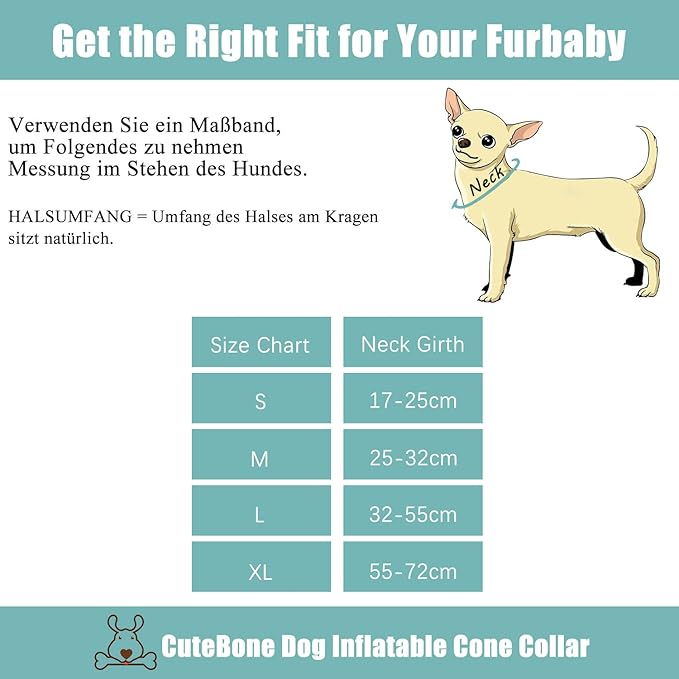 CuteBone Inflatable Dog Neck Donut with Removable Soft Fleece Covers for Small/Medium/Large Dogs and Cats After Surgery GWB01XL