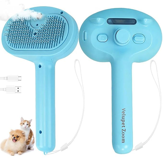 Cat Steam Brush for Shedding, Pet Steam Brush for Dog with Release Button,Anti-Static Pet Spray Hair Removal Comb,Cat Spray Comb for Long & Short Haired Pets,Blue