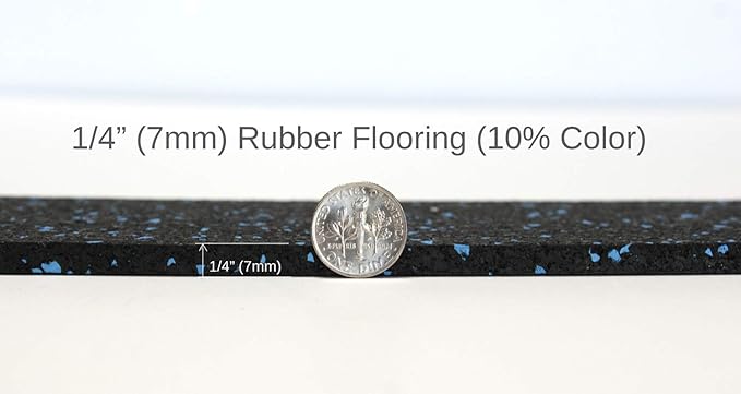 American Floor Mats 1/4in (7mm) Thick 10% Blue/Grey 4' x 10' Heavy Duty Rubber Rolls, Protective Exercise Mats, Home Gym Rubber Flooring