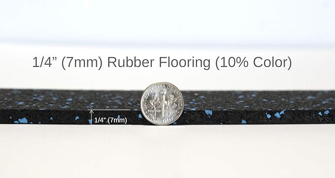 American Floor Mats 1/4in (7mm) Thick 10% Blue 4' x 3' Heavy Duty Rubber Rolls, Protective Exercise Mats, Home Gym Rubber Flooring