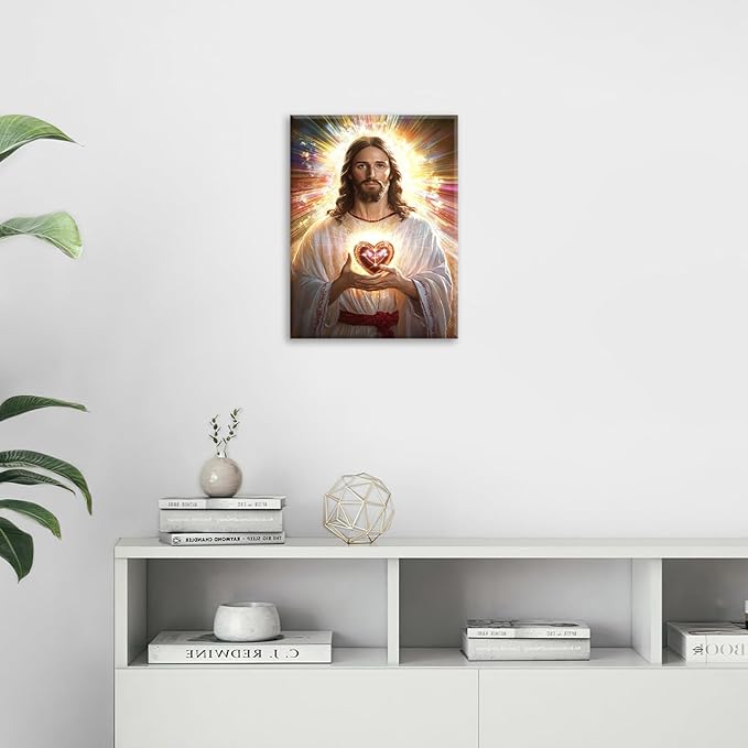 Christian Jesus Wall Art Religion Canvas Wall Decor Prints Framed Painting Jesus Pictures Gifts Artwork for Bathroom Living Dining Church 12"x16"