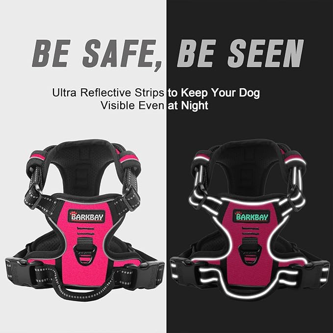 BARKBAY No Pull Dog Harness Front Clip Heavy Duty Reflective Easy Control Handle for Large Dog Walking(Pink,S)