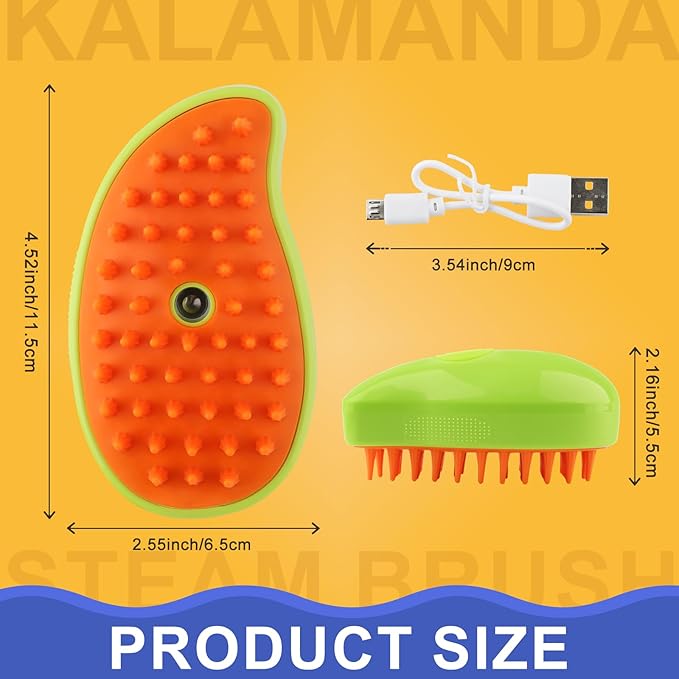 3 in 1 Cat Steamer & Brush - Silicone Massage Grooming Tool, Pet Hair Cleaning Comb for Cats & Dogs (Mango Green)