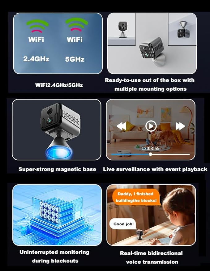 Cameras for Home Security-Indoor MiNi 1080P HD,Security Camera Wireless for Baby/Nanny/Pet/Dog/Cat, Infrared Night Vision,Magnetic Base Bracket,Cloud & SD Card Storage, (2.4 /5GHzWiFi)-Silver