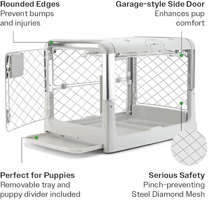 DIGGS Revol Collapsible Dog Crate with Wheels - Premium Portable Dog Crate - Safe, Stylish, and Convenient Indoor Kennel (Ash, Small)