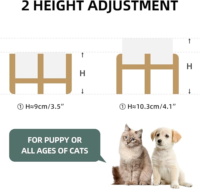 Ceramic Raised Double Bowls Set with Stand, 2 Heights Elevated, Food & Water Bowls for Small Breed Dogs, Cats, Kitty, Weighted Dog Dishes, Pet Bowls(5.1'',13.5oz, White)