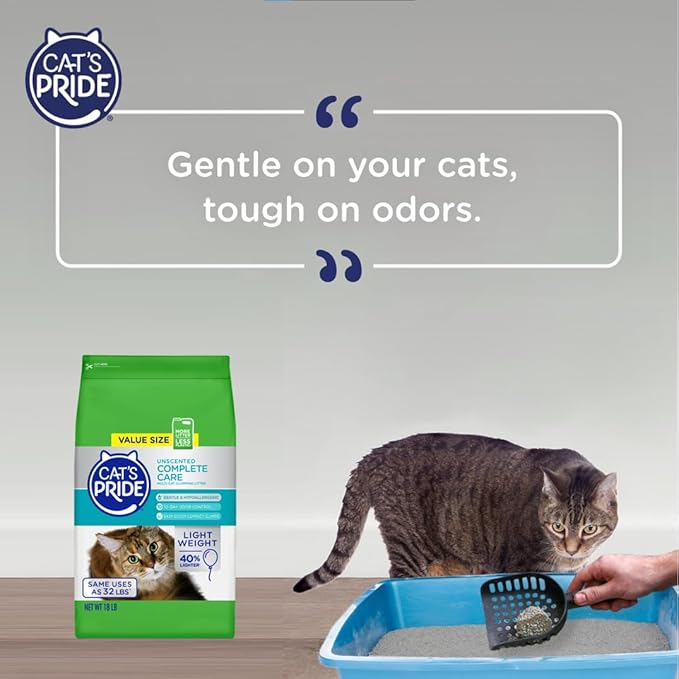 Cat's Pride Premium Lightweight Clumping Litter: Complete Care - Up to 10 Days of Powerful Odor Control - Hypoallergenic - Multi-Cat, Unscented, 18 Pounds