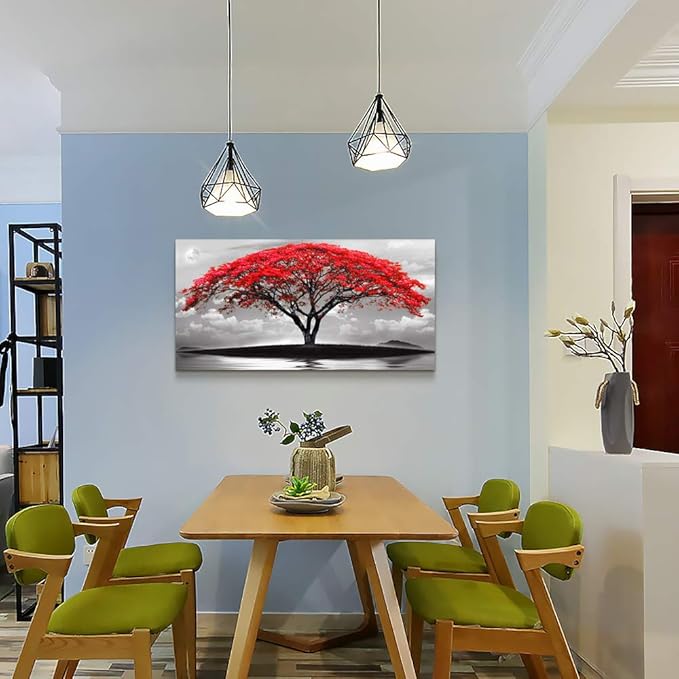 canvas wall art for living room bathroom Wall Decor Black and white landscape red tree moon scenery Hang painting Home Decorations for office bedroom kitchen Works canvas Prints pictures 20" x 40"inch