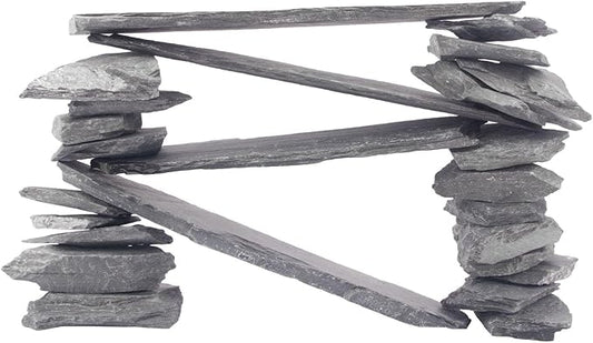 CFKJ [18 Pounds] Natural Slate Stone Rocks, Mix of Rocks About 2 to 5 inches and 4 Piece 8 inches Slate Stone Rocks for Aquascaping, Aquariums, Terrariums, Amphibian Enclosures