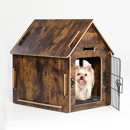 Dog House Indoor for Small Dogs or Cats, Cozy Wooden Design, Small Indoor Bed House, with Air Vents and Elevated Floor Warm Dog Cave (Large Color-2)