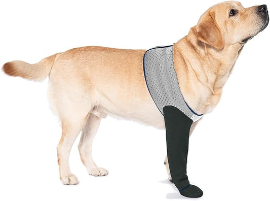 COODEO Dog Socks to Prevent Licking Paws, Healing Boots & Paw Protectors with Non-Slip Bottoms for Wound Protection, Waterproof Sleeve Shoes for Licking（Grey，M_Left
