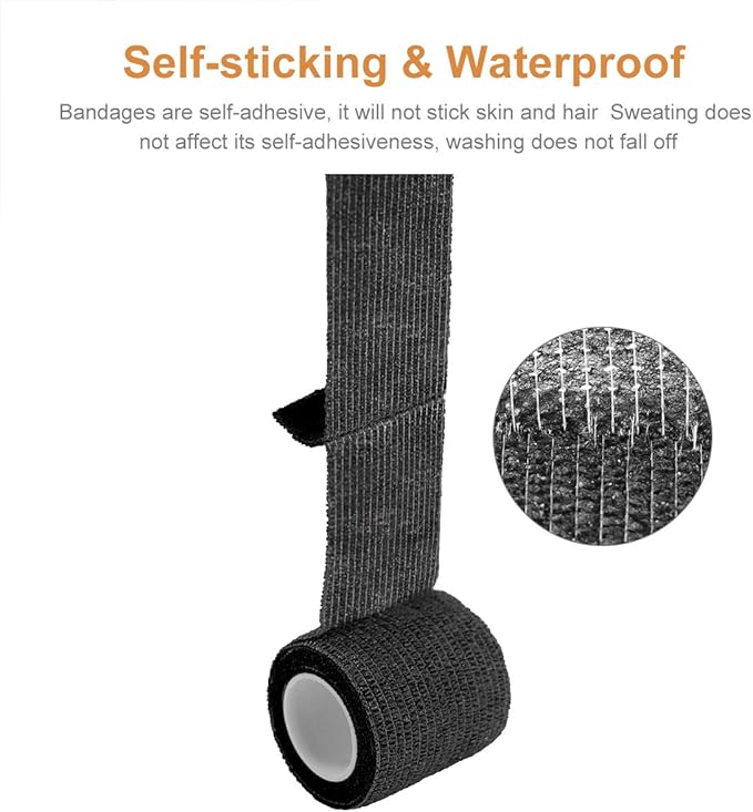 AUPCON Vet Wrap Cohesive Bandages Bulk Self Adhesive Bandage Wrap Self Adherent Wrap Non-Woven for Dogs Pet Animals & Ankle Sprains & Swelling 2 Inch x 5 Yards (2 Inch Black)