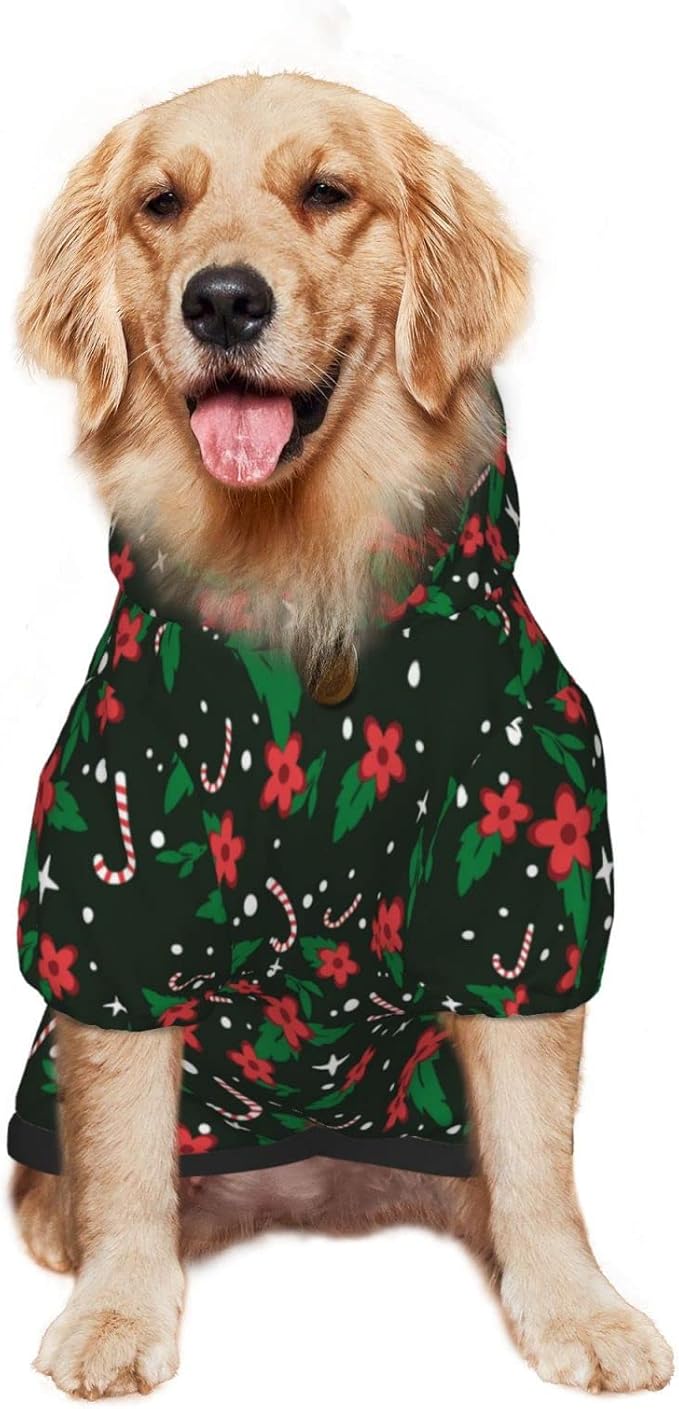 Black Candy Cane Hoodie,Christmas Cosplay Dog Clothes with Pocket and Hat Winter Clothes Sweaters Small