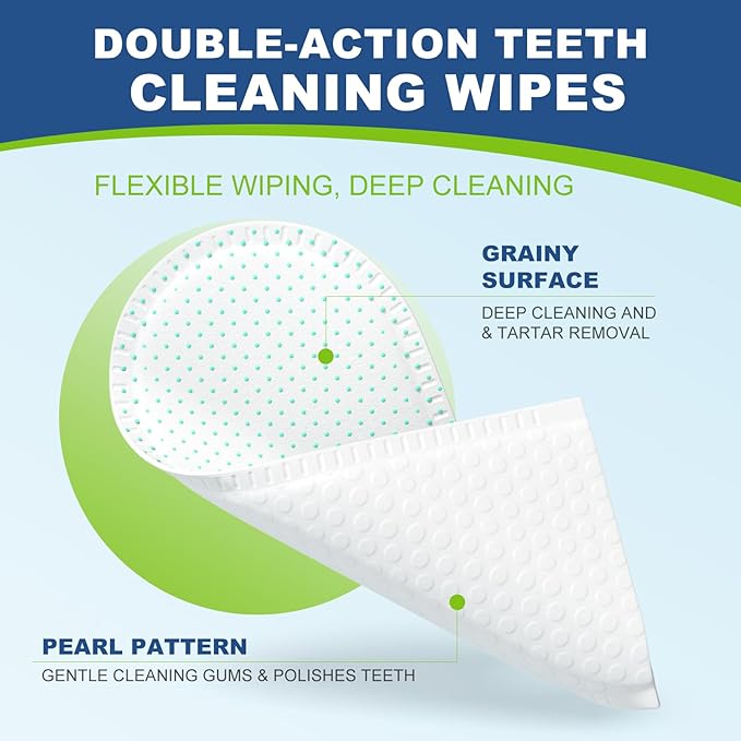 Dog Dental Care Finger Wipes, 60 PCS Teeth Cleaning Wipes for Dogs & Cats, Tooth Brushing Kit Dental Wipes Reduces Plaque & Freshens Breath, Disposable Gentle Cleaning & Gum Care Pet Wipe