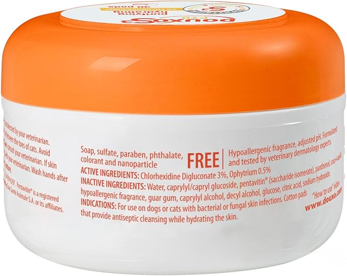 Douxo S3 Pyo Pads, Contains 3% Chlorhexidine & 0.5% Ophytrium, Antiseptic & Hydrating, For Bacterial or Yeast Skin Infections, For Dogs and Cats, 30 Pads