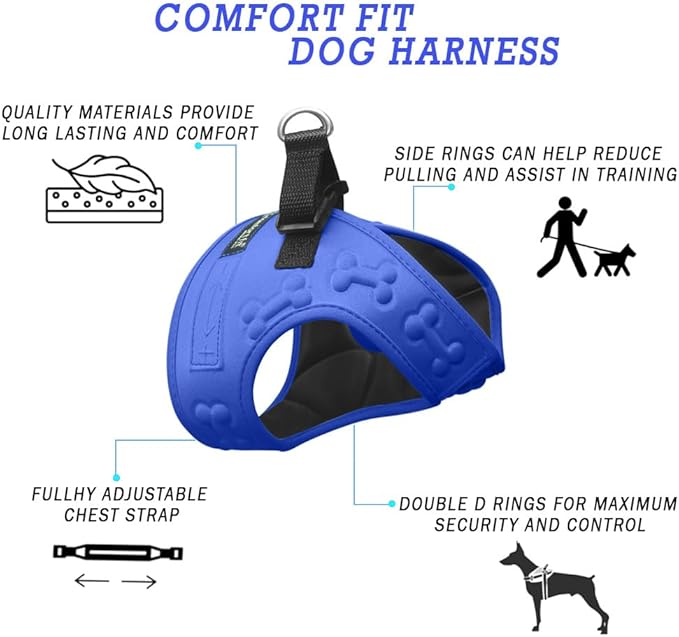 Comfort fit All Weather Step-in Dog Harness - Adjustable Small Dog Harness Medium Sized Dogs - Soft Padded Easy Walk Dog Vest Harnesses