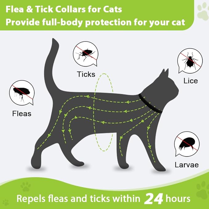 4 Pack Flea and Tick Collar for Cats, Natural Plant Oil Formula Cat Flea Collar Provides 32-Month Protection for Flea Tick Prevention, Waterproof & Adjustable Cat Flea Treatment for Most Cats