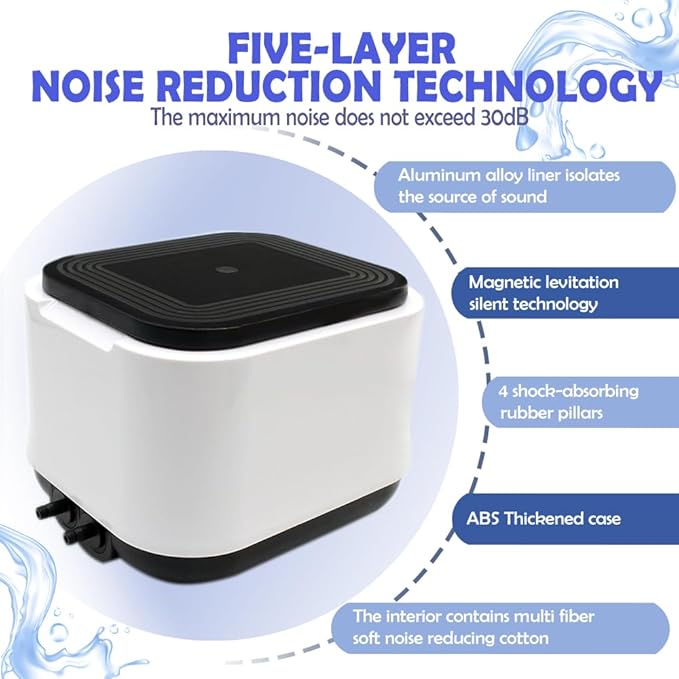 Aquarium Air Pump Quietest for Fish Tank 20-300Gallon/20-600Gallon,2 Air Outlets Ultra Silent Powerful Adjustable Aerator Pump for Livewell 190GPH/260GPH 5W/10W,Air Stones, Tubing, Check Valve