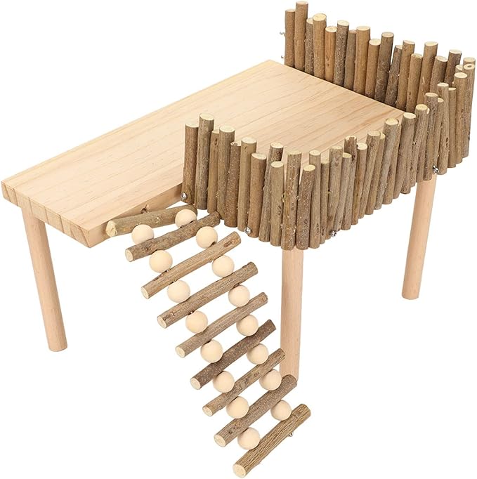 Diydeg Hamster Wooden, 2 Layer Small Hamster Stand Playground with Ladder, Hamster Climbing Toy Cage Accessories for Squirrel Gerbil Chinchilla Parrot Bird Small Animals