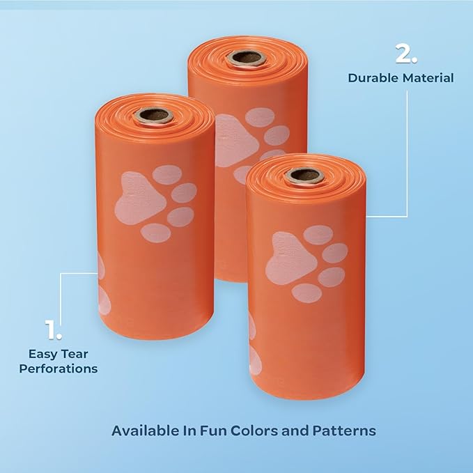 Best Pet Supplies Dog Poop Bags (150 Bags) for Waste Refuse Cleanup, Doggy Roll Replacements for Outdoor Puppy Walking and Travel, Leak Proof and Tear Resistant, Thick Plastic - Orange