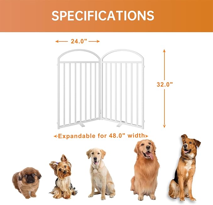 2 Panles Full Matel Freestanding Dog Gates with Door, 48"Extra Wide 32"Tall Free Standing Dog Pet Gate for Indoor & Outdoor. Foldable Pet Fences for Doorways, House, Stairs, Porch, Deck, Yard