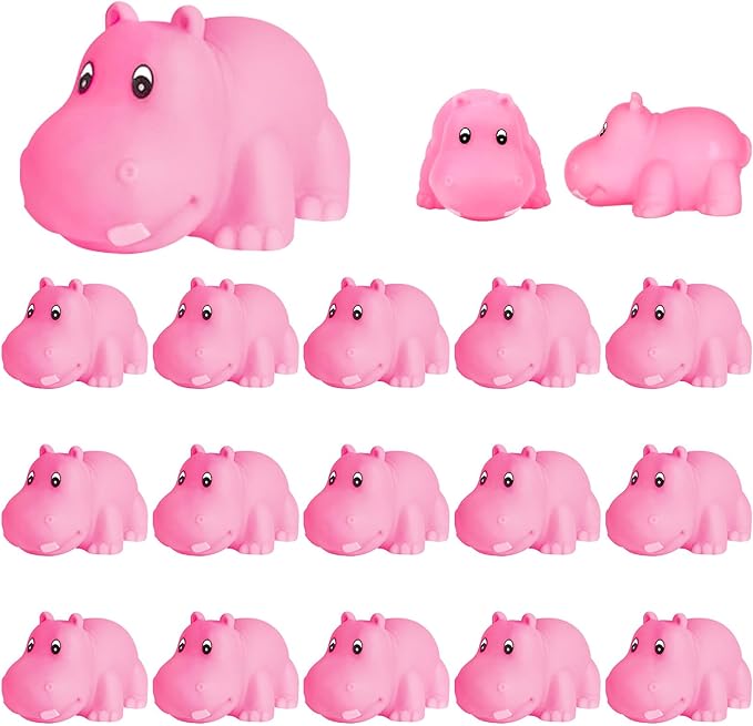 18 Mini Rubber Hippo Toys - PVC Small Animal Models, Pink Hippo Bath Buddy Size 1.1-2.48 inches, Suitable for Children, Party Favors, Bath Toys, and Educational Games.