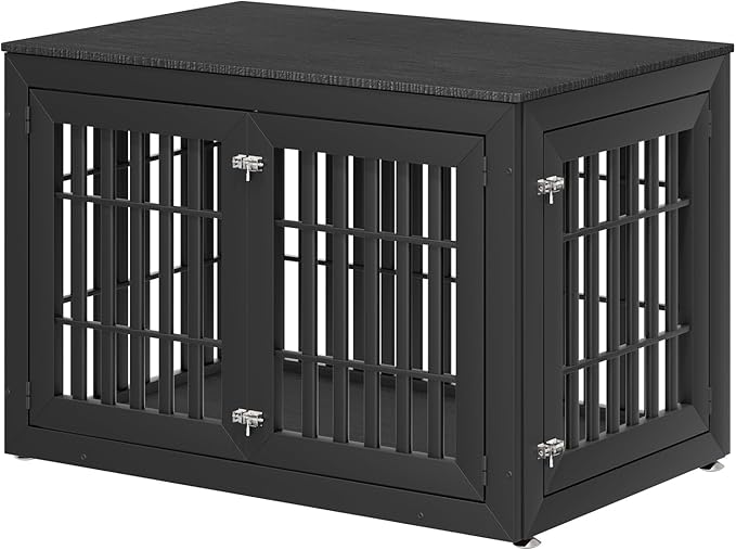 48" Heavy Duty Dog Crate Furniture for Small,Medium and Large Dogs,Rustic Wooden Dog Cage Kennel Indoor Furniture with Waterproof Top,Decorative Pet House Side End Table (Black)