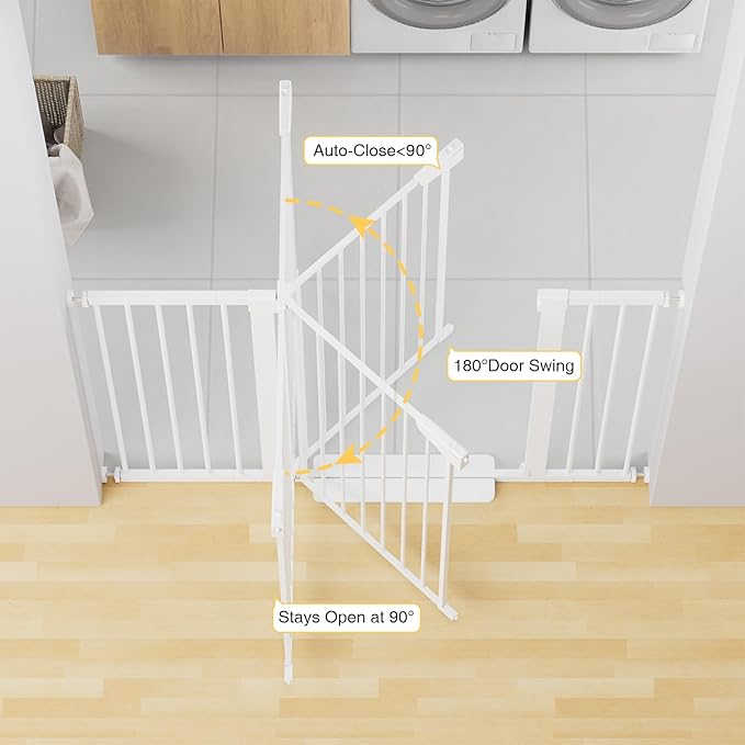 Cumbor 36" Extra Tall Baby Gate for Stairs, 29.7-54.2" Extra Wide Dog Gate for Doorways Hallways, Pressure Mounted Child Gate for Wide Opening, Auto Close Personal Safety for Babies and Pets, White