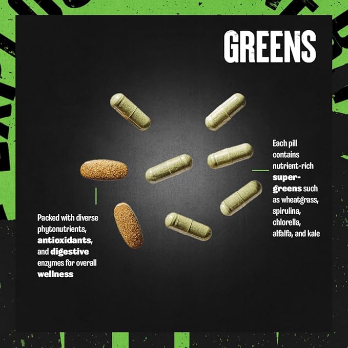 Animal Daily Greens Pill Packs - Kale, Wheat Grass, Alfalfa & More - Convenient Prebiotic and Probiotic Superfood Blend for Superior Digestion, Gut Health, and Immunity For Men & Women - 30 Day Supply