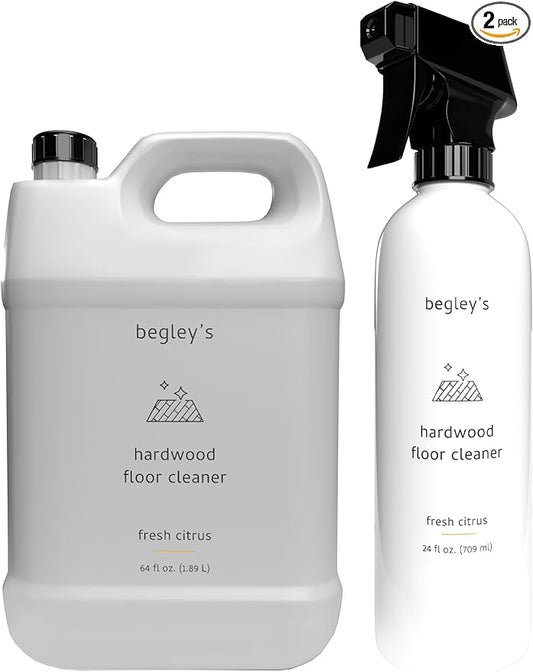 Begley's Hardwood Floor Cleaner Spray - Hard Wood Floor Cleaner for Mopping - Citrus Scent Hardwood Cleaner - 24oz & 64oz Refill Set
