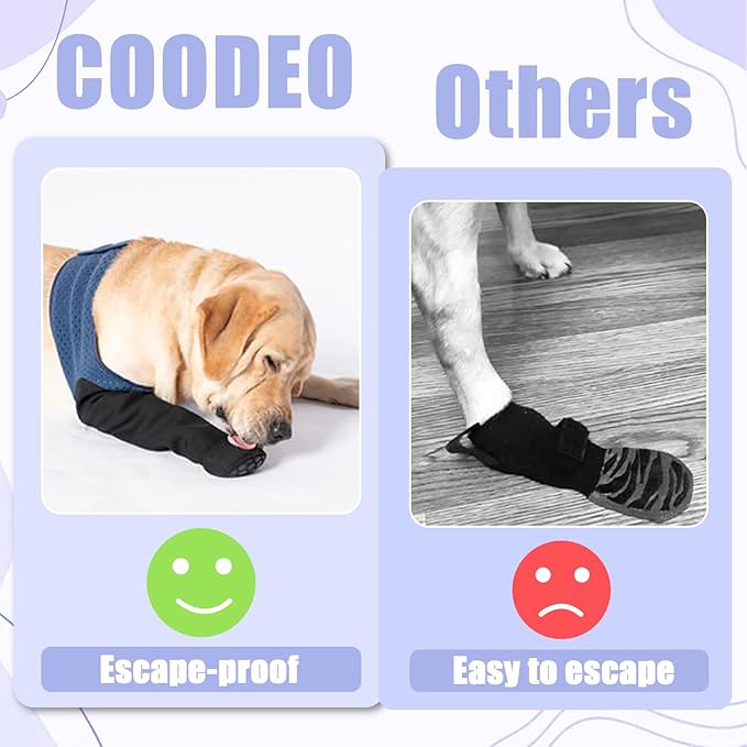 COODEO Dog Socks to Prevent Licking Paws, Healing Boots & Paw Protectors with Non-Slip Bottoms for Wound Protection, Waterproof Sleeve Shoes for Licking（Blue，M_Left