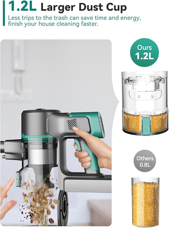 DEVOAC S10K Cordless Vacuum Cleaner, 45Kpa 50mins Lightweight Stick Vacuum with Powerful Suction for Home, Rechargeable, Self-Standing, Handheld Vacuum Cleaners for Hardwood Floors, Carpets, Pet Hair