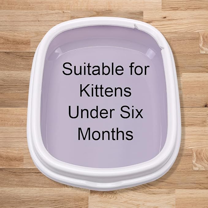 Cat Open Top Litter Box with Lid, Litter Mat, Poop Lifter Scoop & Kitten Kitty Stainless Steel Feeding Dish Bowl, Starter Kit 4 Pack for Small cat Within 5 Months (Grey-Four Entries)