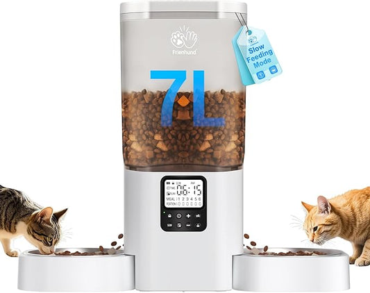 Automatic Cat Feeder with Slow Feed for 2 Cats: Timed Automatic Dog Feeder with Information Visualization Interface, Cat Food Dispenser for Multiple Pets, Detachable for Easy Cleaning-29 Cup