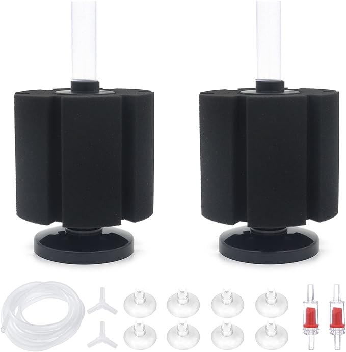 ALEGI 2 Pcs Large Sponge Filter Kit with Airline Tubing, Air Pump Valves, Suction Cups for 125 Gallon Tank