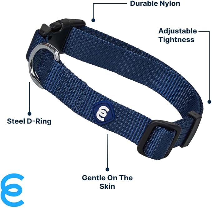 Blueberry Pet Essentials Dog Collar | Adjustable Nylon Dog Collar for Large Dogs | Classic True Navy Dog Collars for Small Dogs | Premium Pet Safety & Style with Secure Leash Attachment