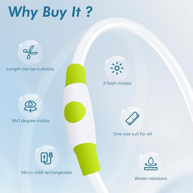 BSEEN Light Up Dog Collar - LED Dog Collar Rechargeable, Glowing Pet Collars for Small Medium Large Dogs, TPU Cuttable Lighted Puppy Collar, Safety Dog Lights for Night Walking (Green 70cm)