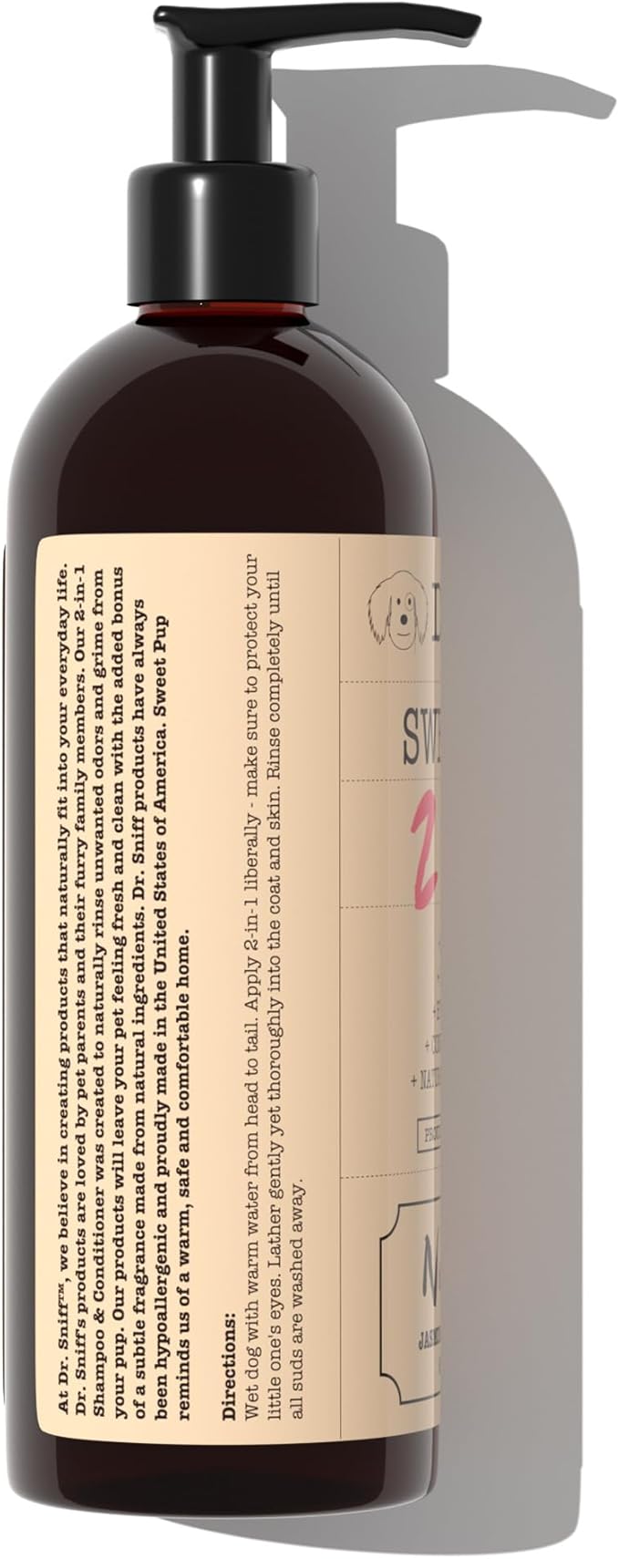 Dr. Sniff 2-in-1 Pet Shampoo & Conditioner, Ultimate Grooming Treatment for Dog & Cat Hair, Freshens Scent, Made in The USA, Sweet Pup Scent, 16 Oz