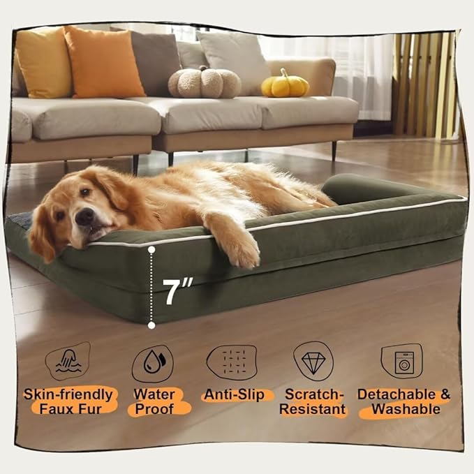 Dog Bed Medium Size Dog-Orthopedic Waterproof Bed for Dogs,Foam Couch Sofa with Washable Removable Cover & Non-Slip Bottom-Dark Green