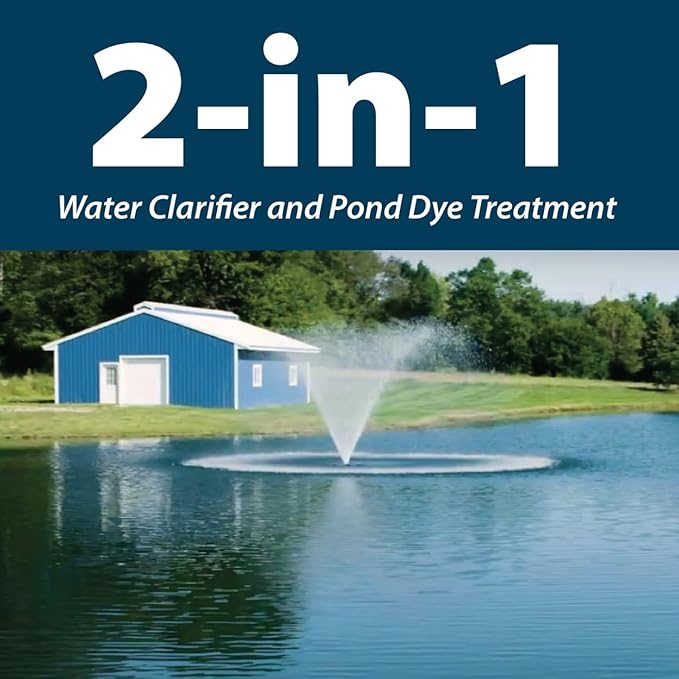 Airmax Pond Dye Plus, Nature's Blue Colorant & Natural Beneficial Bacteria, Large Pond & Lake Water Clarifier & Color Treatment, Shade Plants & Algae from Sunlight, Fish & Livestock Safe, 4 Gallons