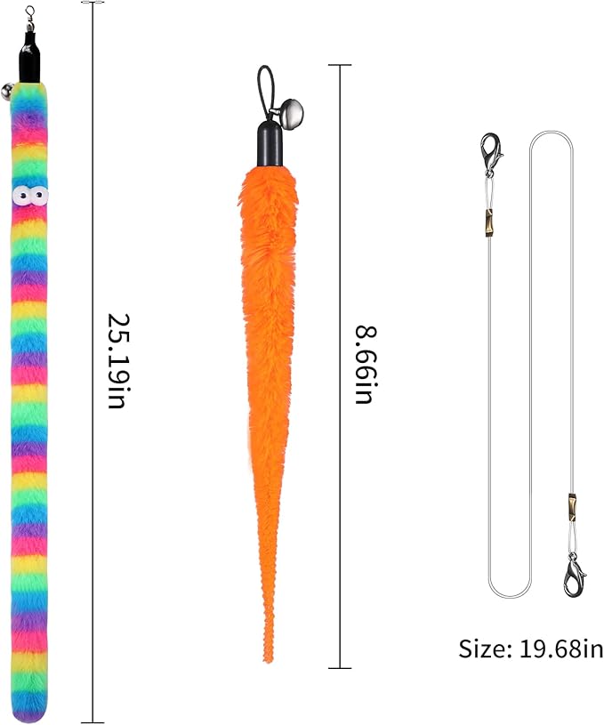 Cat Wand Toy Set, 11 Pcs Including Worm & Snake Refills, Wand Replacement Rope, for Bored Indoor Adult Cats & Kittens